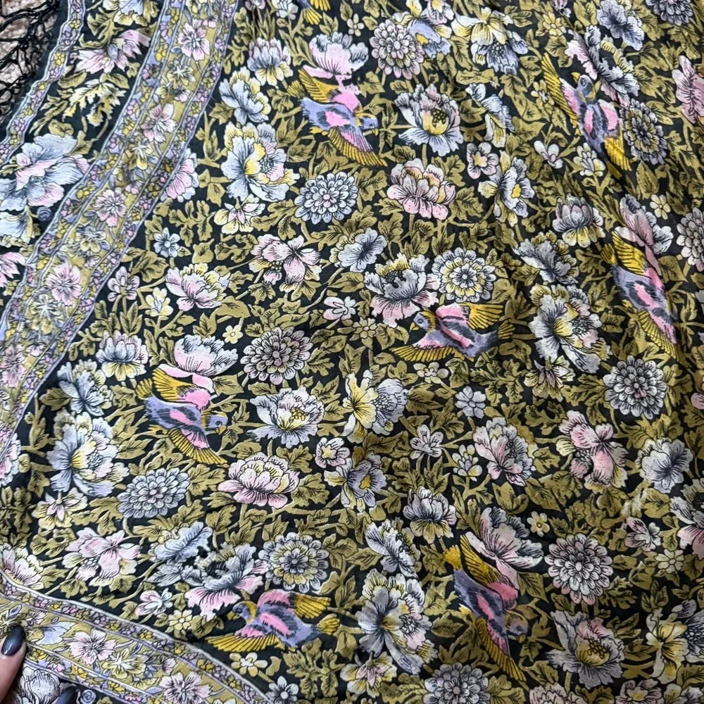Vintage fringed silk scarf